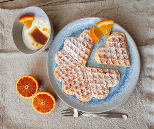 Joghurt Waffeln mit Orangen Butter Karamell